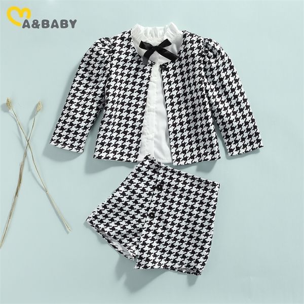 

ma&baby 1-7y child kid girls clothes set long sleeve coat jacket white blouse shorts outfits autumn spring costumes dd43 220419