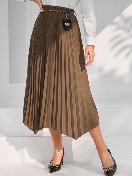 

high waist belted pleated skirt j38n#, Black