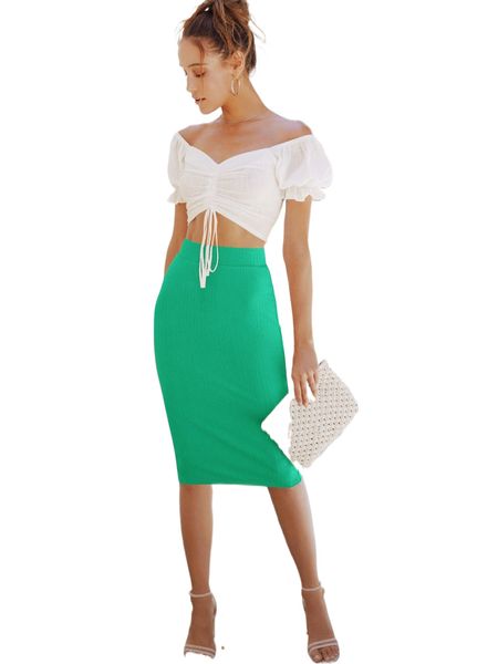 

rib-knit pencil skirt t8xw#, Black