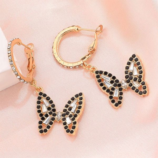 

vintage temperament full diamond black butterfly dangle earrings for women korean fashion earring birthday party jewelry gifts, Silver