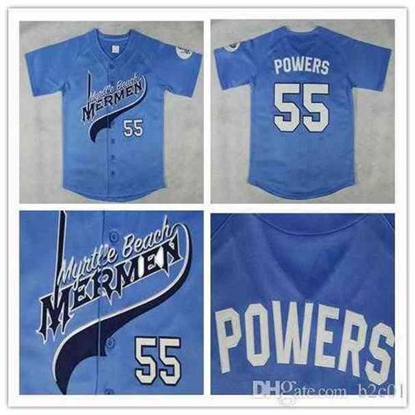 

xflsp kenny powers #55 myrtle beach mermen baseball jersey blue, Black
