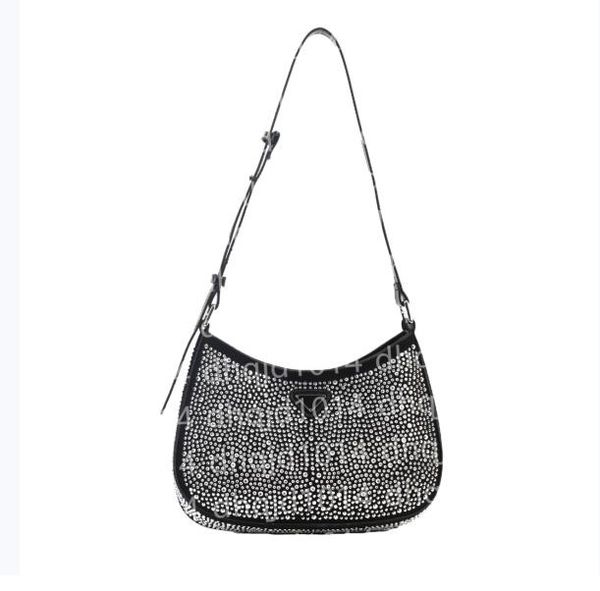 

fashion accessories handbag leather material luxury designer bag shiny rhinestone shoulder bag ladies underarm bags retro zipper closure wal, Silver