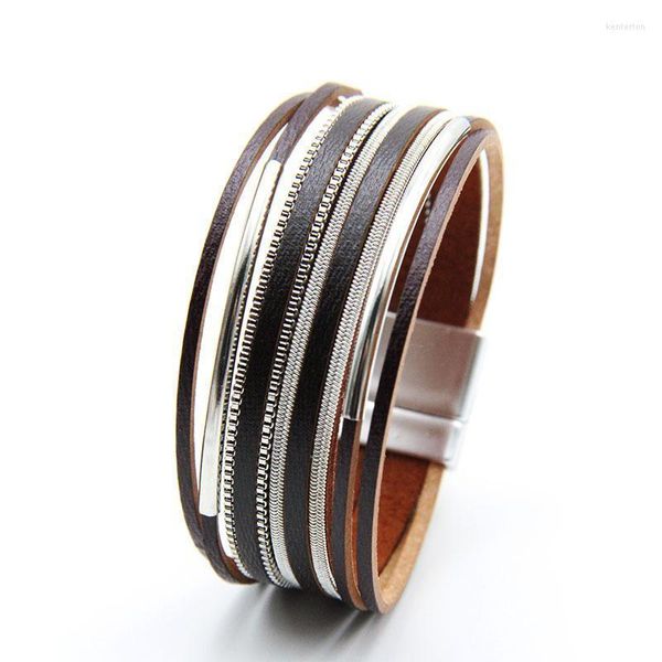 Charme Armbänder Mode Leder Frauen Armband Magnetische Verschlüsse Multilayer Wrap Kupfer Rohr Für Schmuck Geschenke Pulseras Mujer Kent22