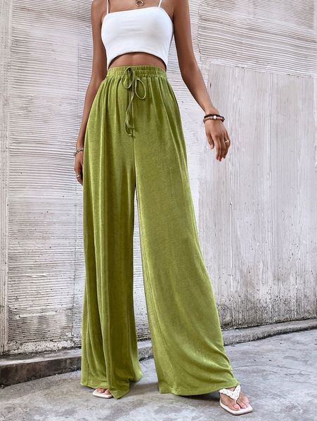 

tie waist wide leg pants h4co#, Black;white