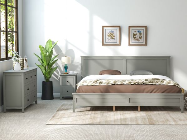 

gray solid wood 3 pieces king bedroom sets