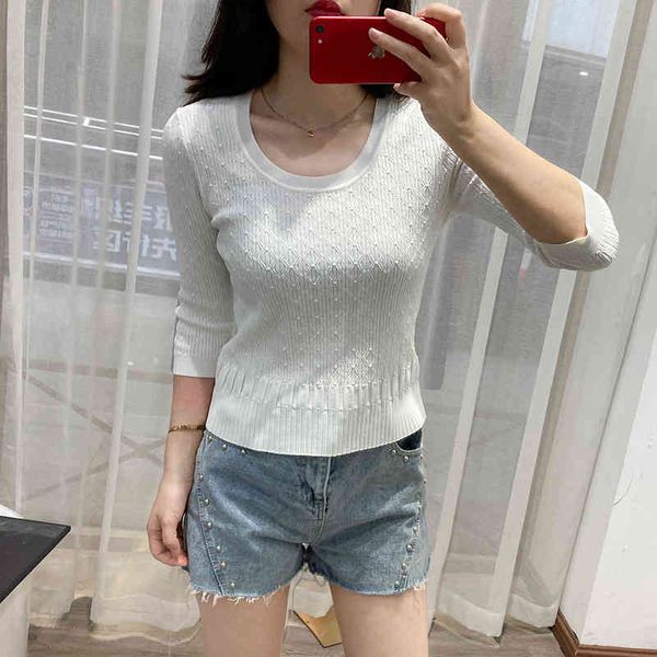 

women's sweaters summer women's clothing ice thin sweater round neck slim fitting five point sleeve elegant temperament french p1r, White;black