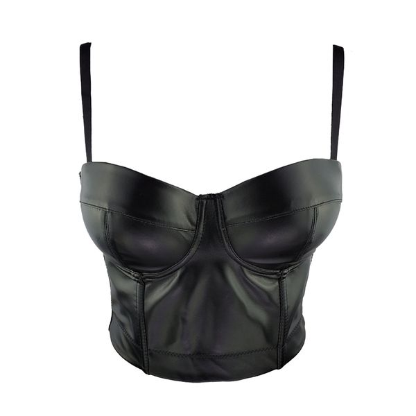 

5 colors women designer summer pu leather black white red gold silver camisole ladies camis crop 220316