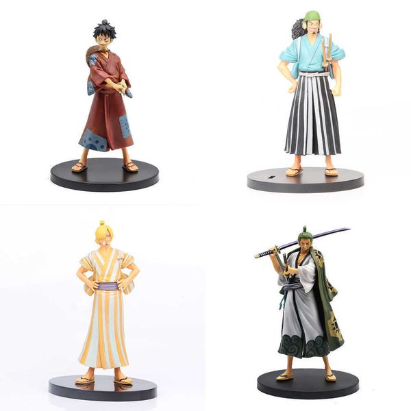 

huiya01 18 cm one piece the grandline men luffy roronoa zoro vinsmoke sanji trafalgar law of land wano country ver. action figure toy q0522
