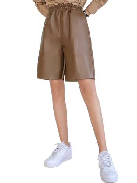 

dazy elastic waist pu leather shorts n4oc#, White;black