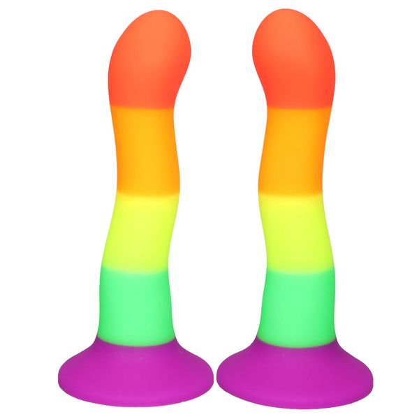 Dildo in silicone arcobaleno da 7 pollici Plug anale Ventosa realistica Giocattoli sexy per donne Masturbatori lesbiche Strumenti per il pene