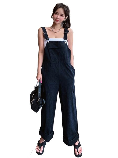 

dazy-less solid wide leg overalls s4dh#, Black;white