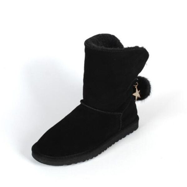 

2022 winter wgg snow boots chain fur ball leather warm women's boots wholesale cotton shoes size eur35-43, Black