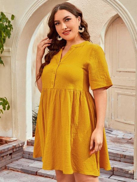

plus button front solid dress g8x7#, Black