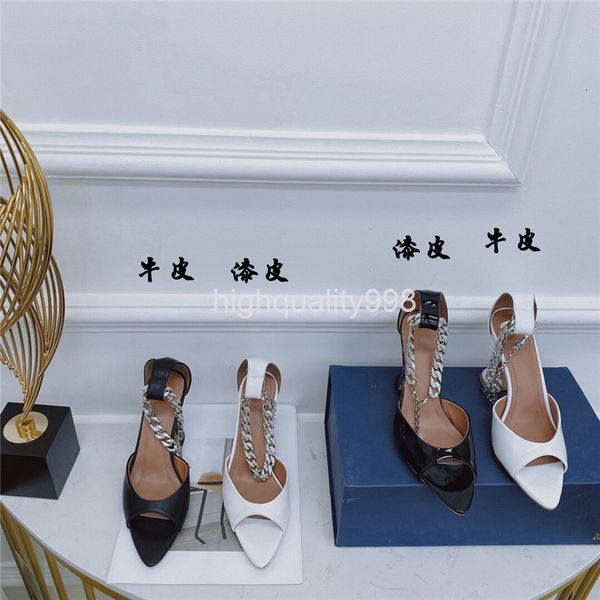 

sandals summer horseshoe heel women's shoes pointed fish mouth high-heeled sandals metal chain foot rings fashionable and sexy, Black