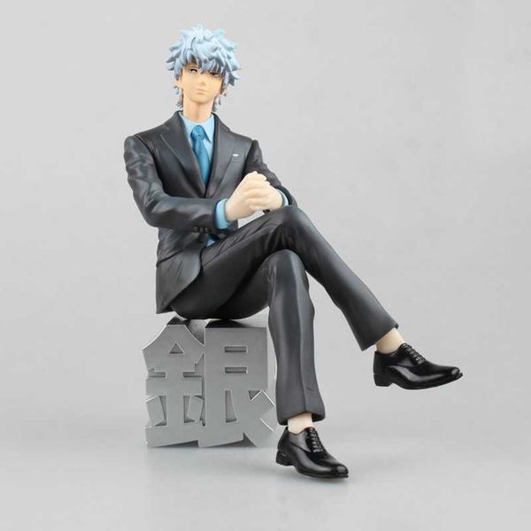 

huiya01 15cm gintama sakata gintoki anime action figure suit ver. suit glasses sitting posture pvc collection model dolls toys for gifts q07