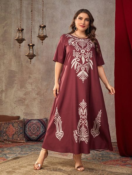 

plus floral print tunic dress m21y#, Black