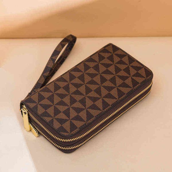 

double zipper wallet women's handbag long fashion printed double layer wallet large capacity multi card wallet 220625, Red;black