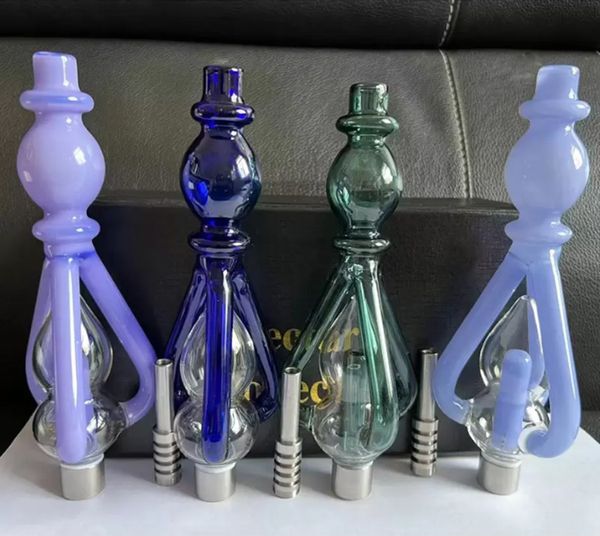 Recycler Nector Collector Kit Strumento per fumare con chiodo in titanio Pipa ad acqua in vetro colorato Mini narghilè Recyable Dab Rigs Ugello con confezione regalo Bong