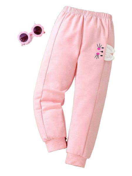 

toddler girls cartoon graphic 3d ear design sweatpants k4b2#, Black;white