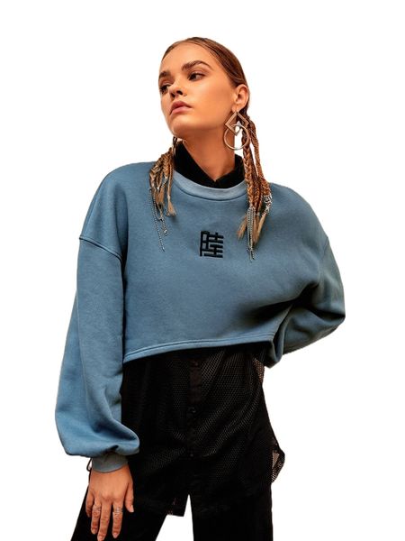 

x jenny luc chinese letter embroidery drop shoulder pullover c0ks#, Black