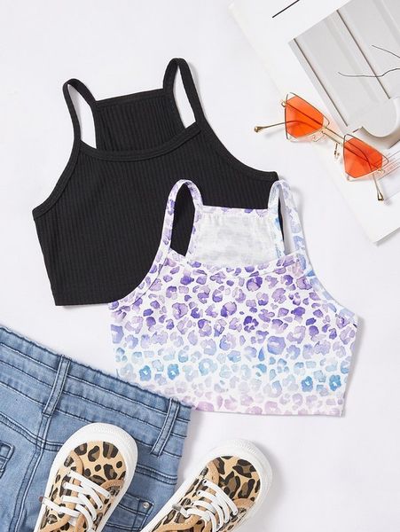 

toddler girls 2pcs leopard print cami she, Blue