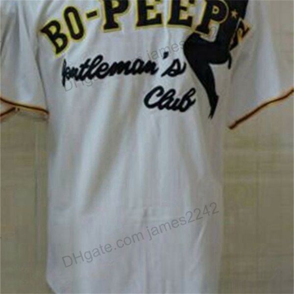 Nikivip Cheap Wholesa Bad News Bears Bo Peep's Baseball-Trikots Gentleman's Club, alle genäht, weiß, Größe S-2XL 3XL, Top-Qualität