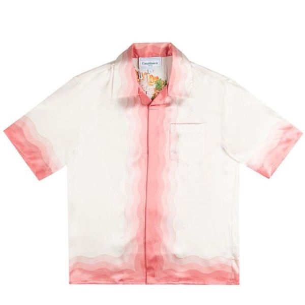 

casablanca men's casual shirt hawaiian satin gradient pink short sleeve cardigan square neck short sleeve t-shirt, White;black