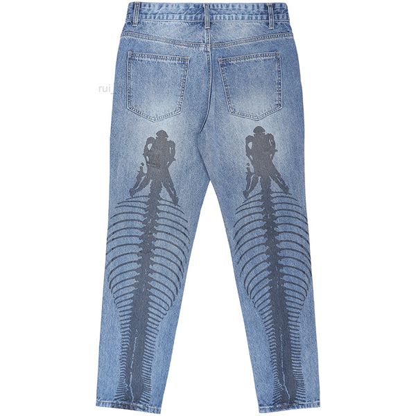 

streetwear print hole mens jeans ripped hip hop oversize couple denim trousers spring jean pants, Blue
