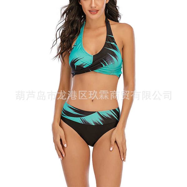 

2021 new cross split swimsuit beach party lace up backless printed swimsuit no logo