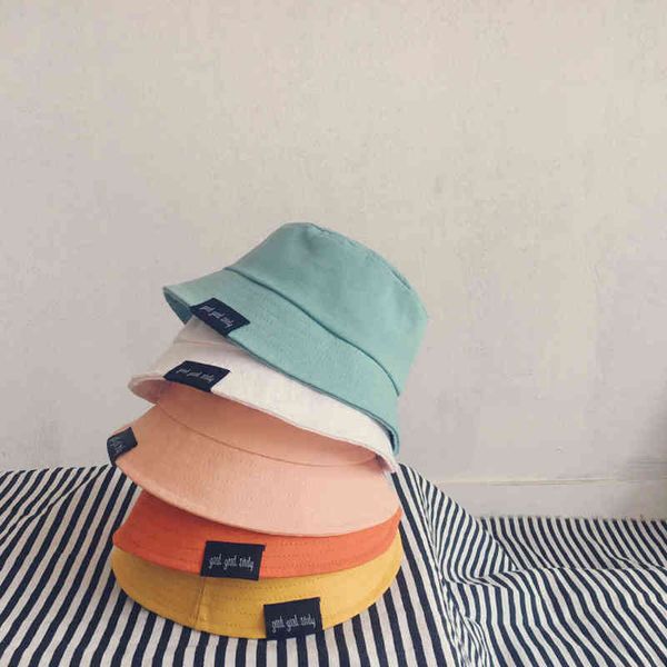 

spring summer baby hat candy colors wild baby boy girl bucket hat cute kids sun hat outdoor infant toddler children beach caps y220702, Blue;gray