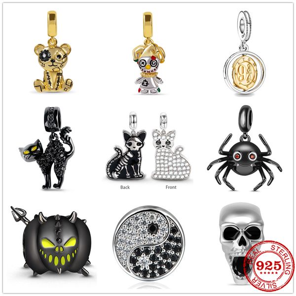 

925 silver charm beads dangle spider cat night glow pumpkin bead fit pandora charms bracelet diy jewelry accessories, Black