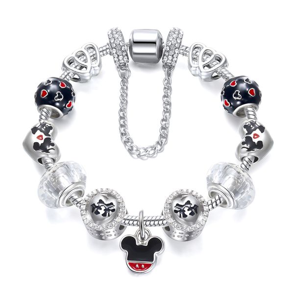 Fili di perline di lusso Gioielli da donna Gocce Bracciale di perline di cristallo con foro grande Bracciale Pandora Love transfrontaliero con topolino