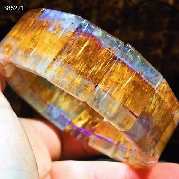 

natural cacoxenite purple rutilated auralite 23 bracelet bangle 20x15.2x6.7mm gold rutilated quartz women men beads aaaaaa, Silver