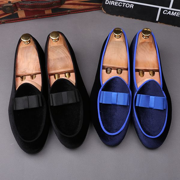 Scarpe casual da uomo in stile inglese scarpe da guida slip-on blu nero mocassini estivi in morbida pelle di velluto pantofole da fumo traspiranti