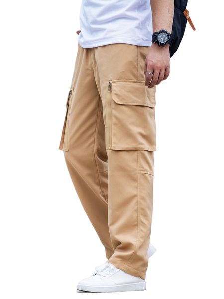 

men solid flap pocket cargo pants f6rn#, Black