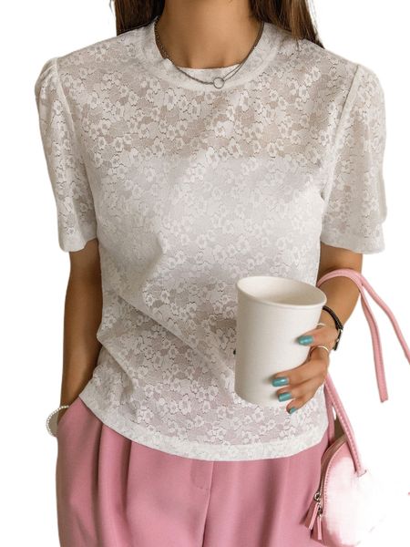 

dazy floral lace puff sleeve z8te#, White