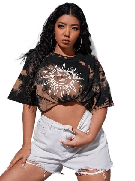 

plus moon graphic tie dye tee e4ls#, Black