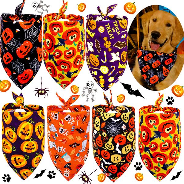 Halloween-Hundehalstücher, Hundebekleidung, weich und atmungsaktiv, verstellbar, mit Kürbismustern bedruckt, Haustier-Halstuch, Haustier-Schal für kleine bis große Hunde, Welpen, Katzen, mittelgroß, A377