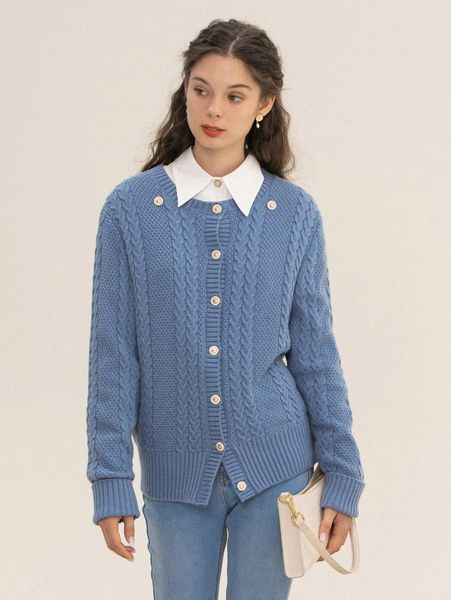 

simple retro cable knit button front cardigan k6nv#, White;black