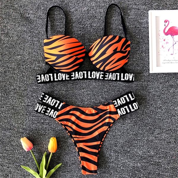 

zebra print push up bikini swimsuit female swimwear women twopieces bikini set with bra cup bather bathing suit swim 220616, White;black