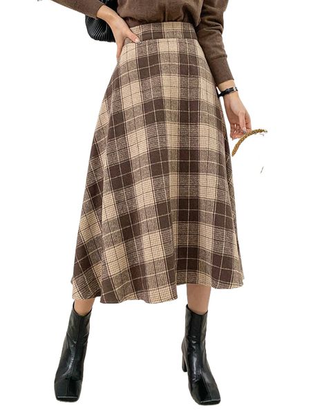 

dazy high waist plaid a-line skirt p9wh#, Black