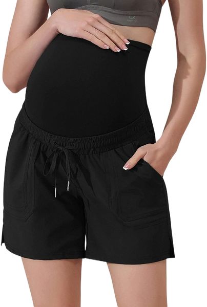 

maternity hiking shorts quick dry waterproof 5" workout sports shorts outdoor casual j6au#, White;black