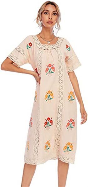 

& tees fashion women's summer cotton adjustable straps bohemian stripe casual flowing a-line midlength dress, White