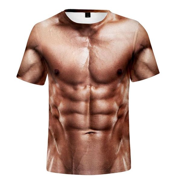 Мужские футболки летние мужчины фальшивые мышечные 3D Принт сильные грудные шаблоны