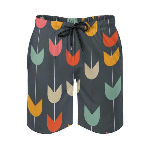 Herren-Shorts, Tulpen, für Herren, zum Schwimmen, schnell trocknend, Strand-Board-Badebekleidung, Mode, Volley, Vektor, abstraktes Muster, Blume, Retro-Herren