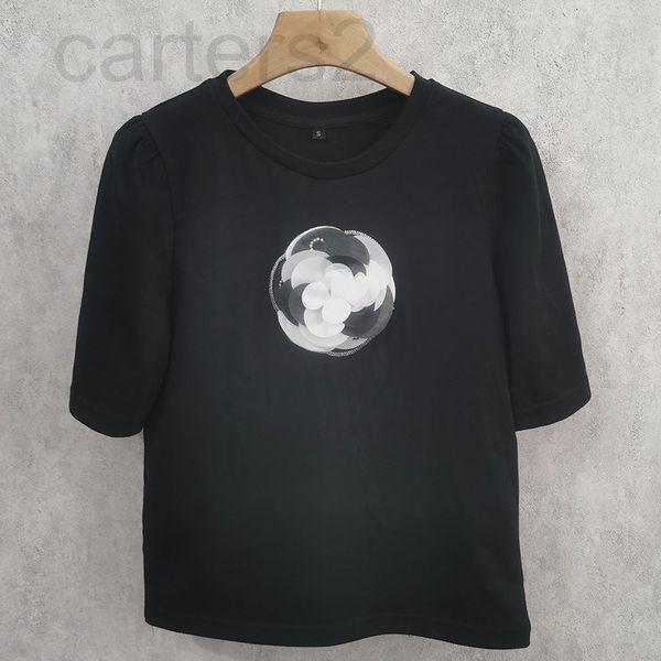 

women's t-shirt designer correct version 21 spring and summer season fragrant grandma xiaoxiangshan camellia half sleeved new short bot, White