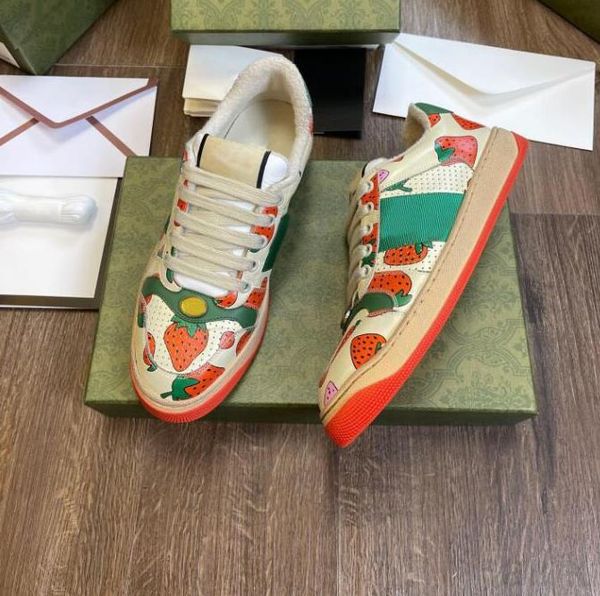 

screener beige butter dirty leather shoes running vintage red green web stripe luxurys designers sneakers bi-color rubber sole classic, Black
