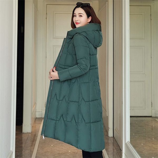 

winter x-long parka for women solid jackets slim thick hooded cotton padded coats oversized office ladies manteau femme lj201127, Black