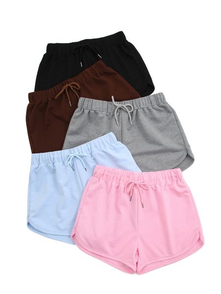 

5pcs drawstring waist shorts r1p4#, White;black