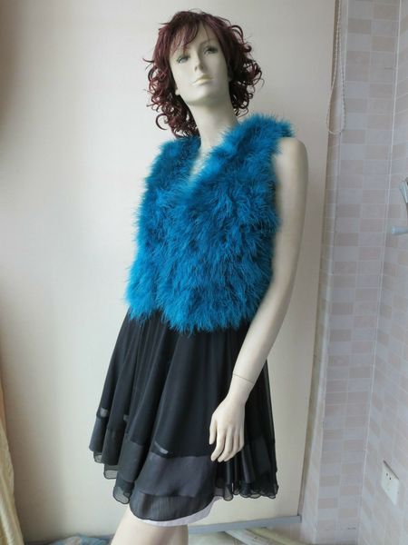 

ladies real ostrich fur shawl tank for party peacock blue, Blue;gray